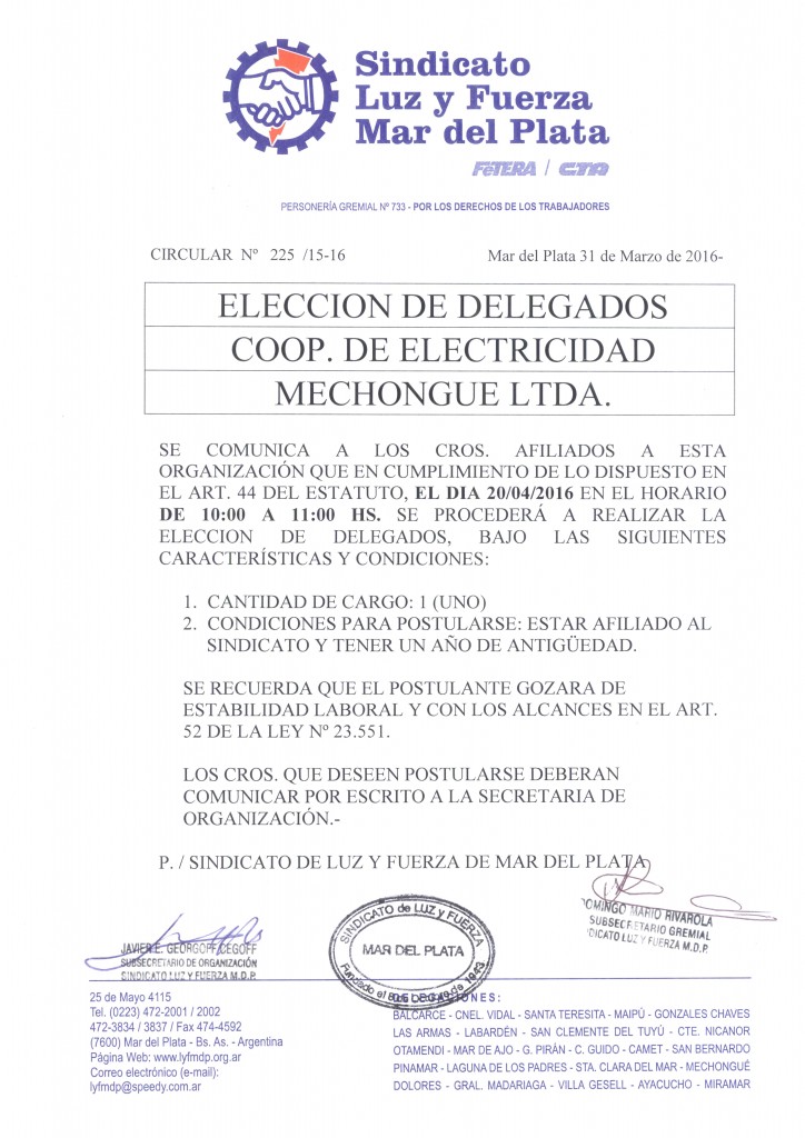 Circular 225 (15-16) Eleccion Delegados Mechongue