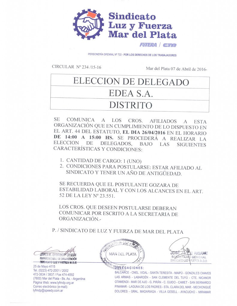 Circular 234 (15-16) Eleccion Delegado EDEA Distrito