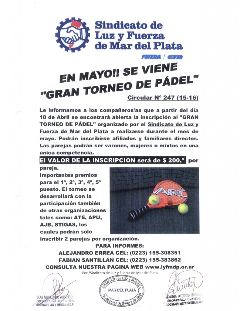 Circular 247 (15-16) TORNEO DE PADEL