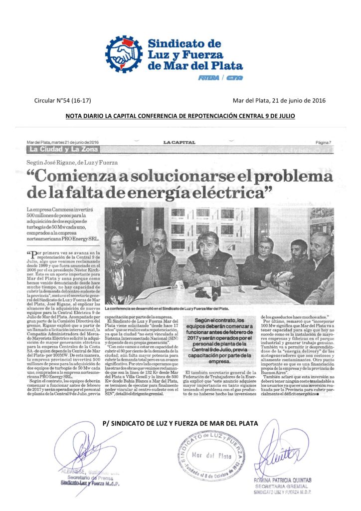 Circular 54 (16-17) Nota en Diario la Capital