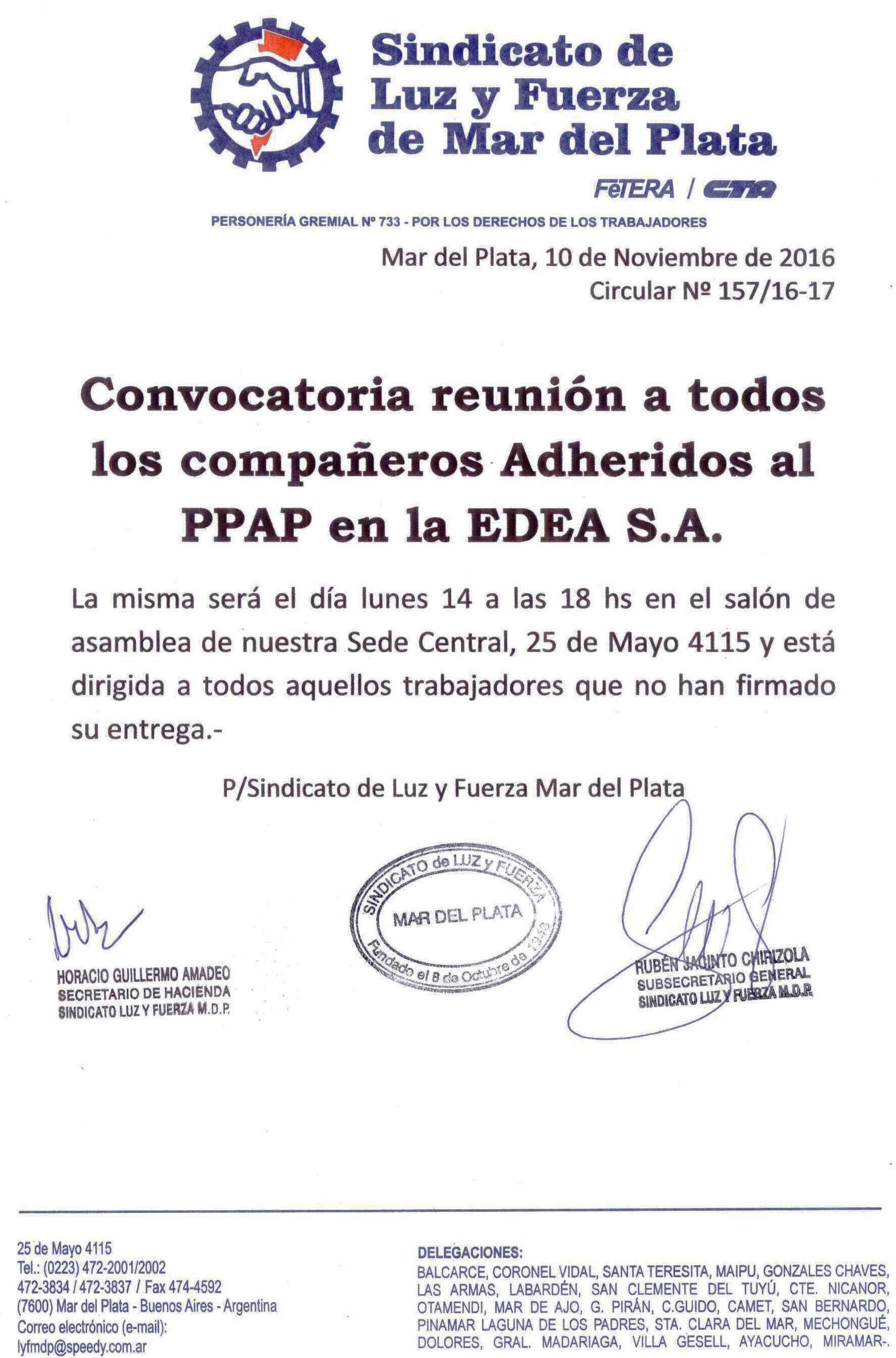 CONVOCATORIA A COMPAÑEROS ADHERIDOS AL PPAP DE EDEA S.A.