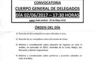 CONVOCATORIA AL CUERPO GENERAL DE DELEGADOS 2 DE JUNIO DE 2017 - 17.30hs