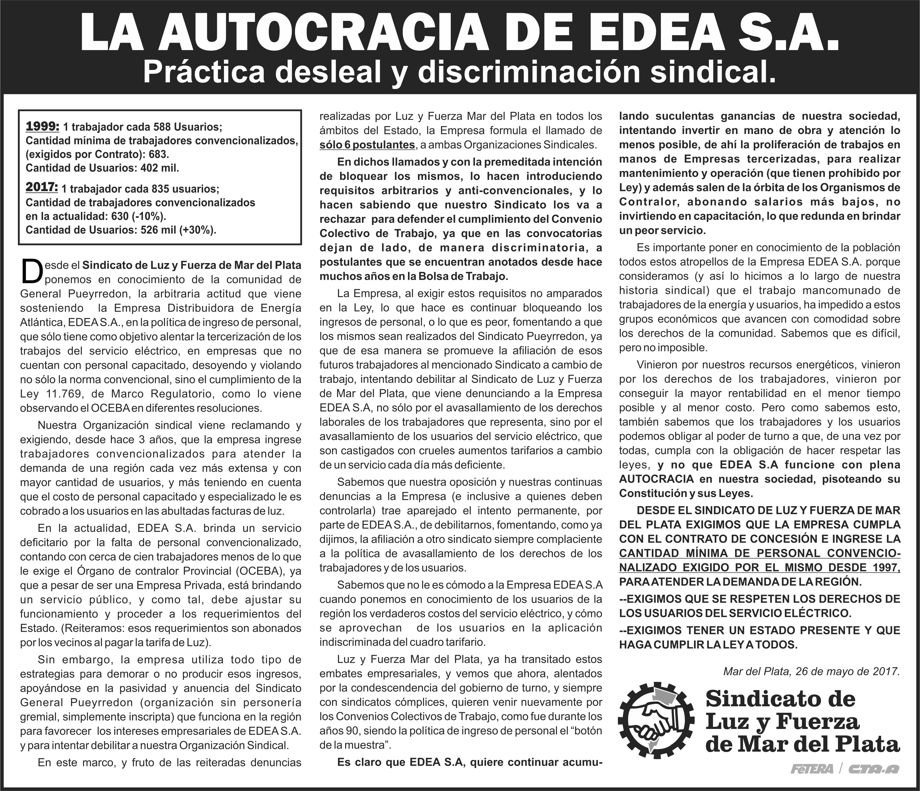 SOLICITADA: LA AUTOCRACIA DE EDEA S.A.