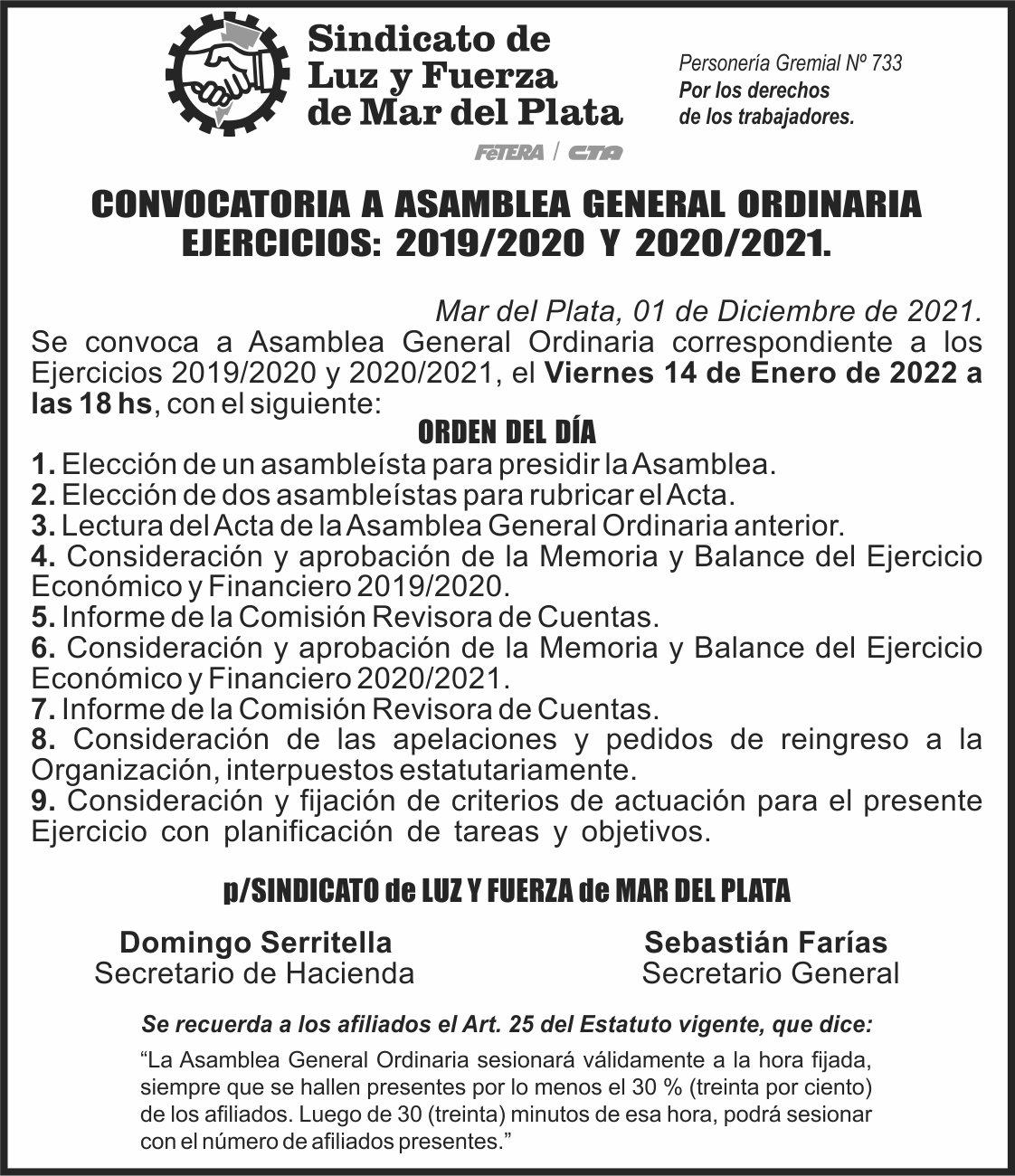 CONVOCATORIA - Asamblea General Ordinaria