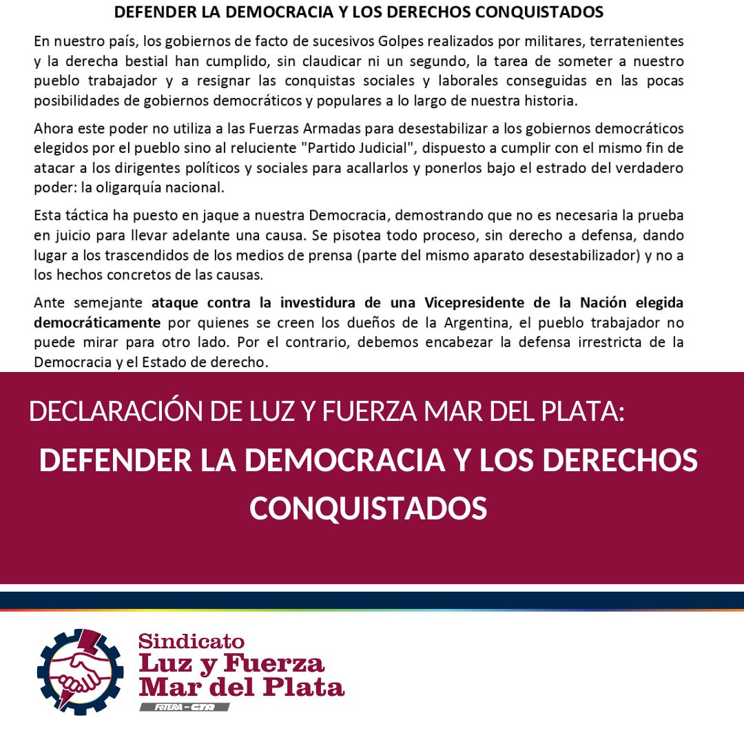 DEFENDER LA DEMOCRACIA Y LOS DERECHOS CONQUISTADOS