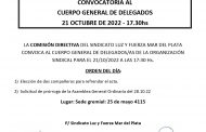 CONVOCATORIA AL CUERPO GENERAL DE DELEGADOS: 21 OCTUBRE 17.30hs